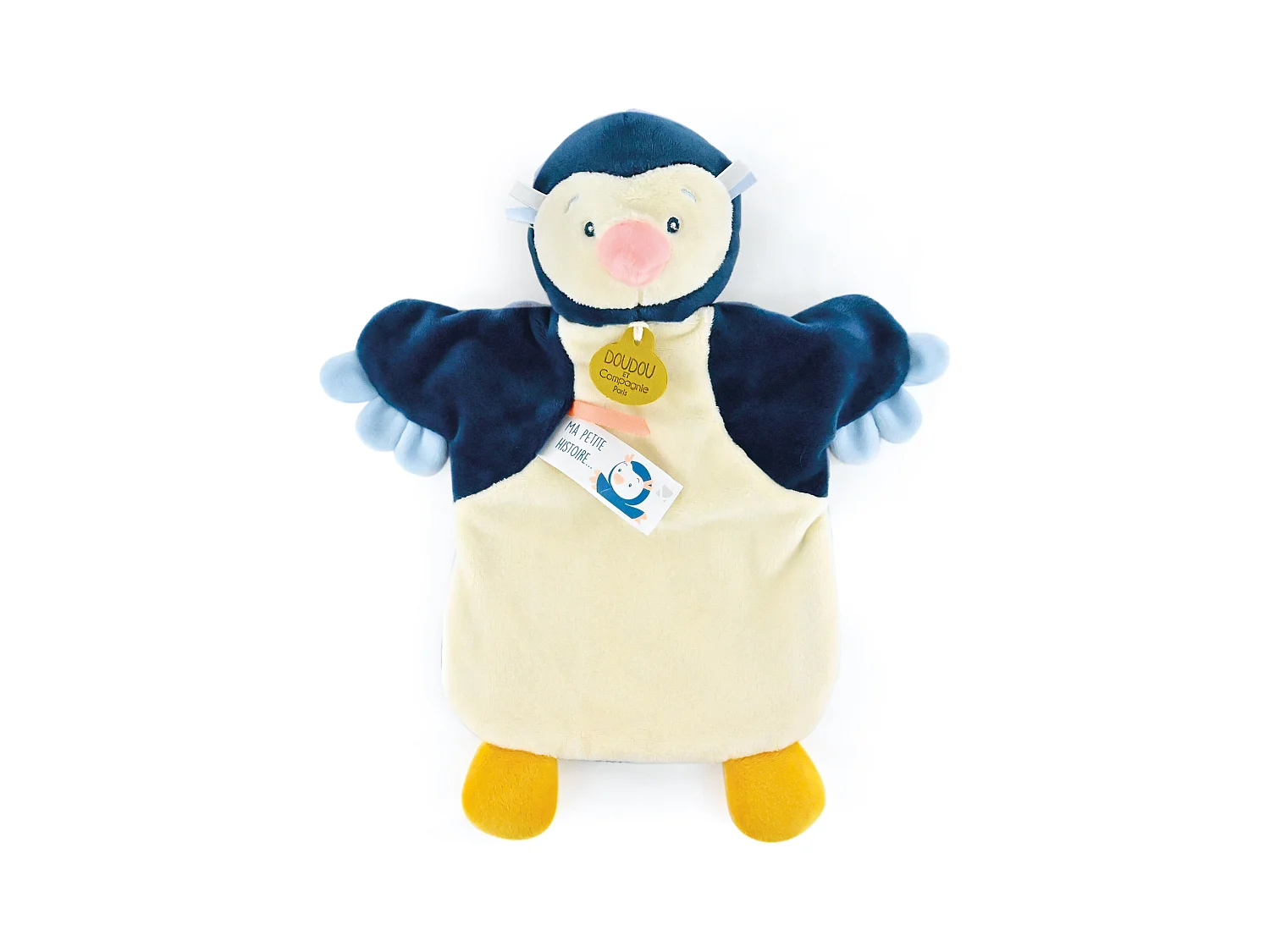 Doudou marionnette 25 cm polyester LES MARIONNETTES pingouin jaune