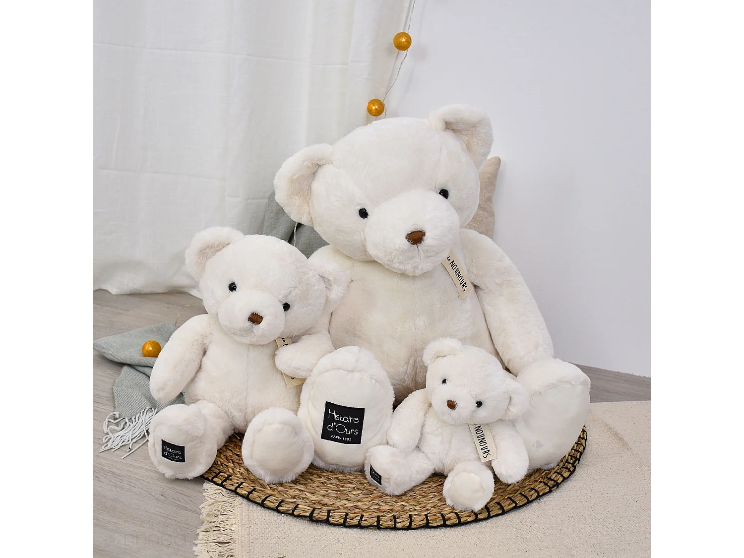 Peluche ours 28 cm en 100% polyester collection LE NOUNOURS blanc