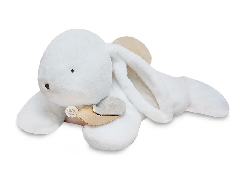 Peluche lapin polyester 80 cm collection HAPPY WILD blanc/beige