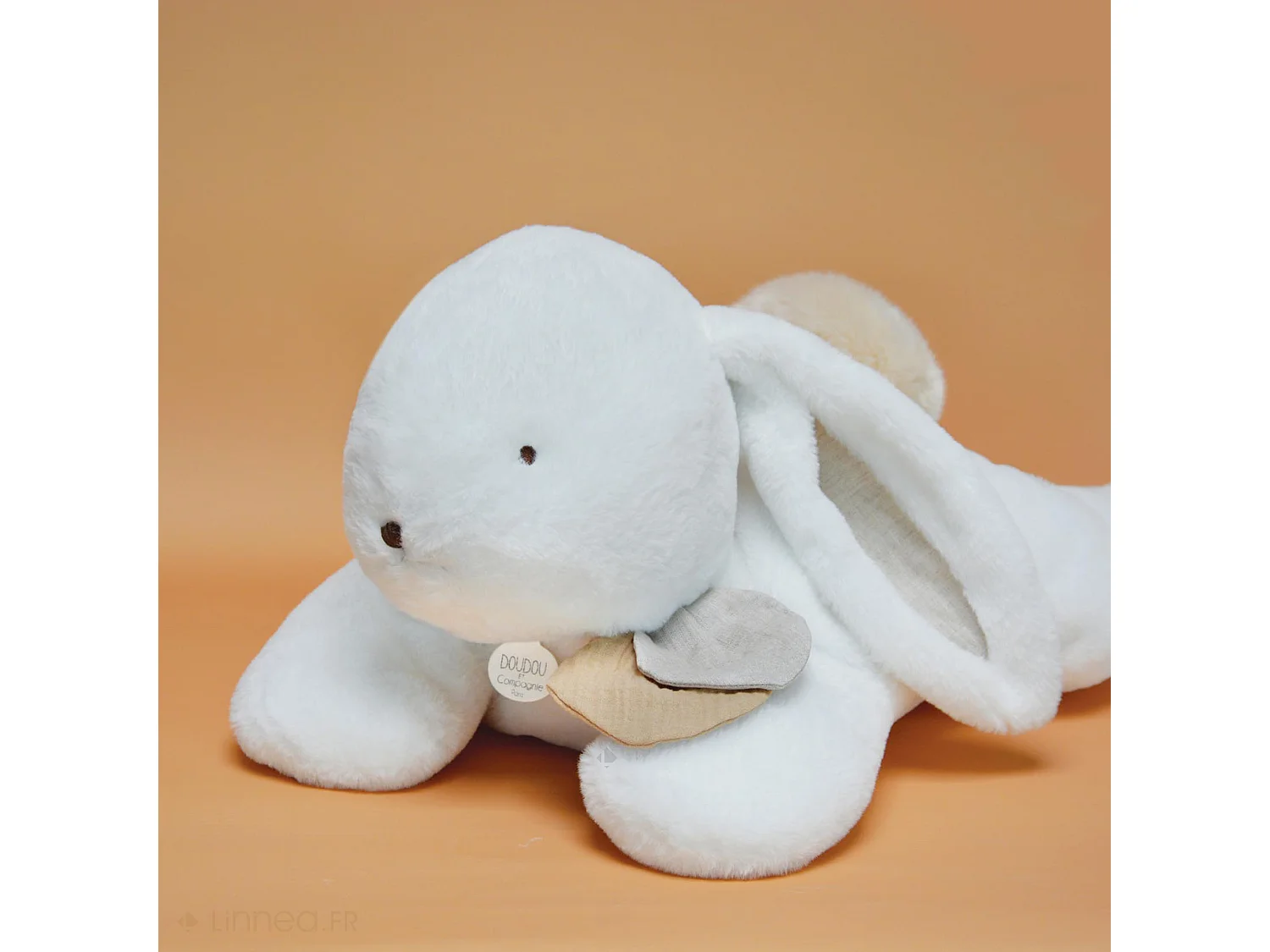Peluche lapin polyester 80 cm collection HAPPY WILD blanc/beige