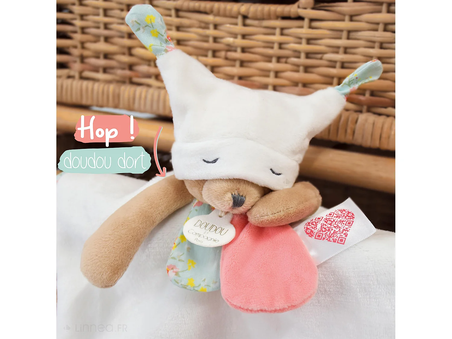 Doudou histoire 25 cm polyester collection LES PETITS FUTÉS ours blanc