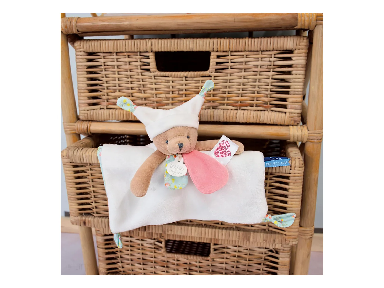 Doudou histoire 25 cm polyester collection LES PETITS FUTÉS ours blanc