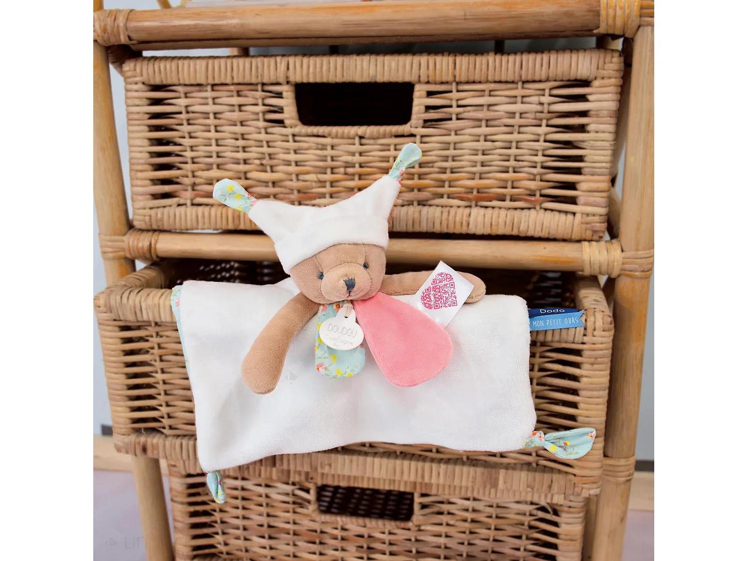 Doudou histoire 25 cm polyester collection LES PETITS FUTÉS ours blanc