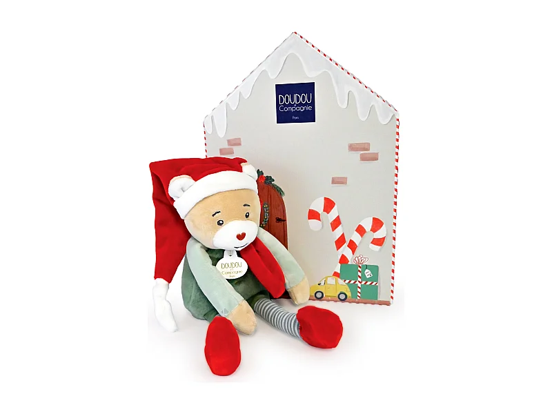 Doudou ours 27 cm collection DOUDOU FARCEUR Cotillon rouge et bleu