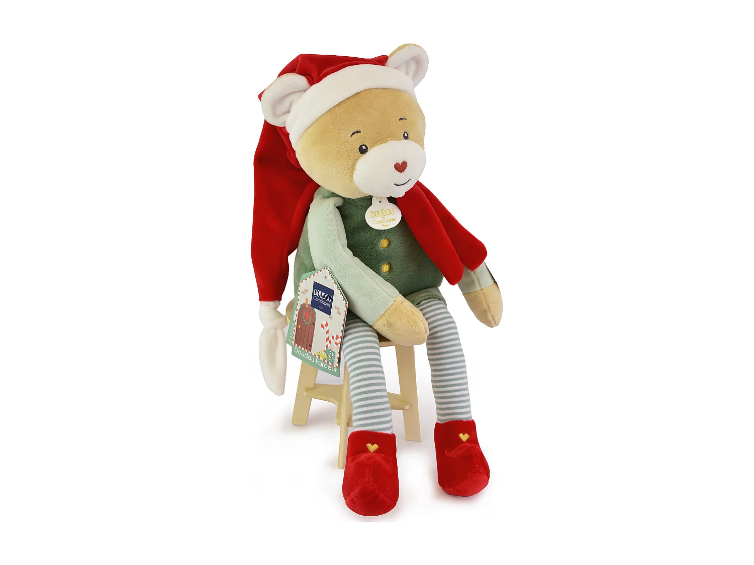 Doudou ours 27 cm collection DOUDOU FARCEUR Cotillon rouge et bleu