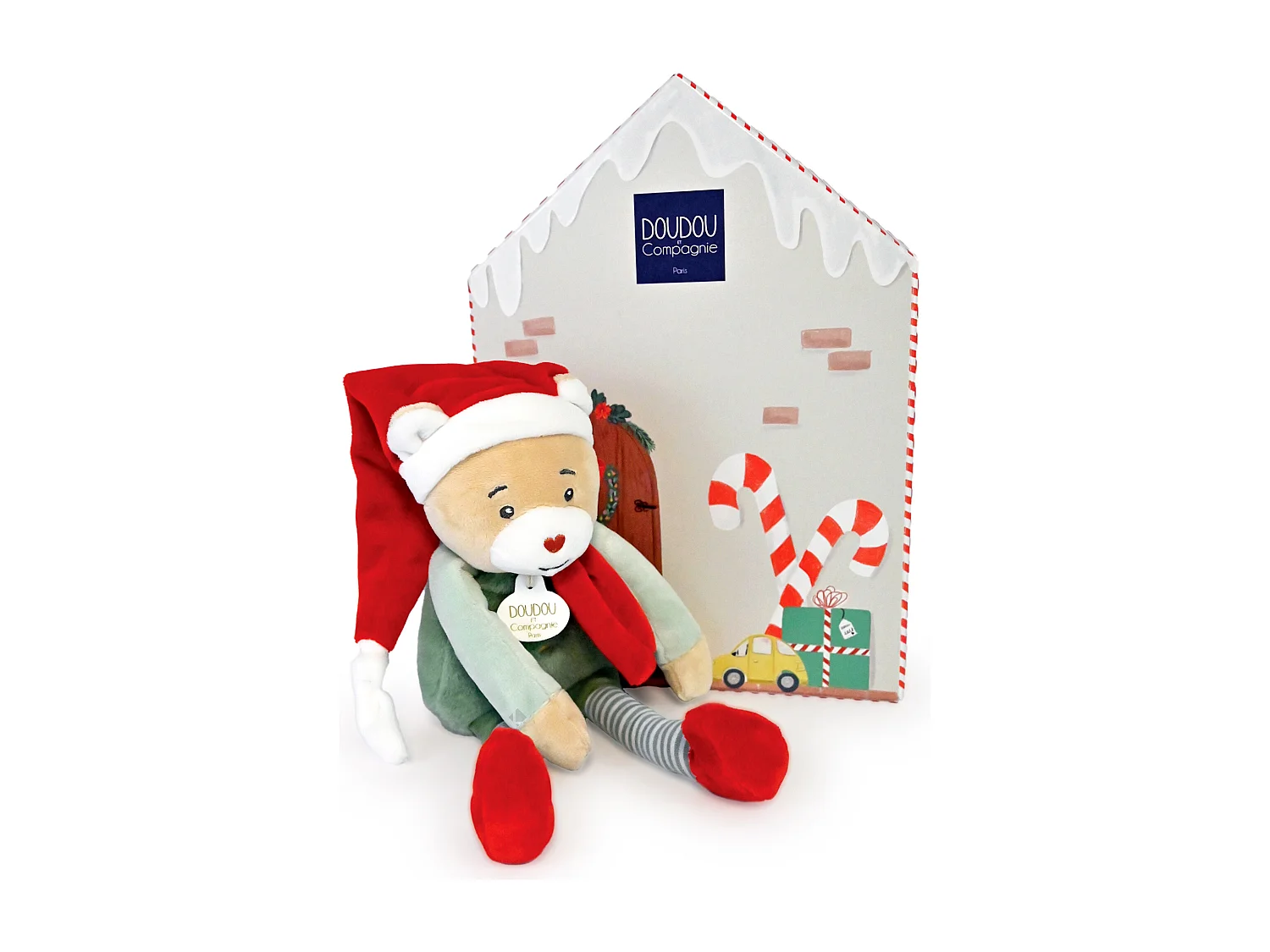 Doudou ours 27 cm collection DOUDOU FARCEUR Cotillon rouge et bleu