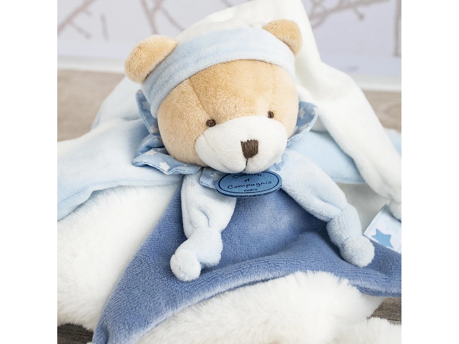 Doudou 27 cm en 100% polyester collection PETIT CHOU ours bleu