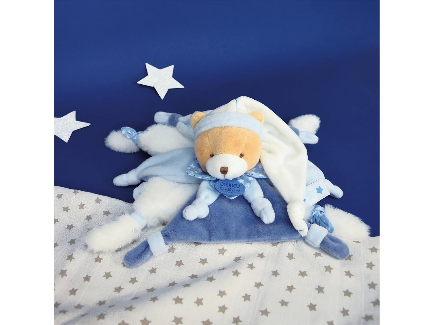 Doudou 27 cm en 100% polyester collection PETIT CHOU ours bleu