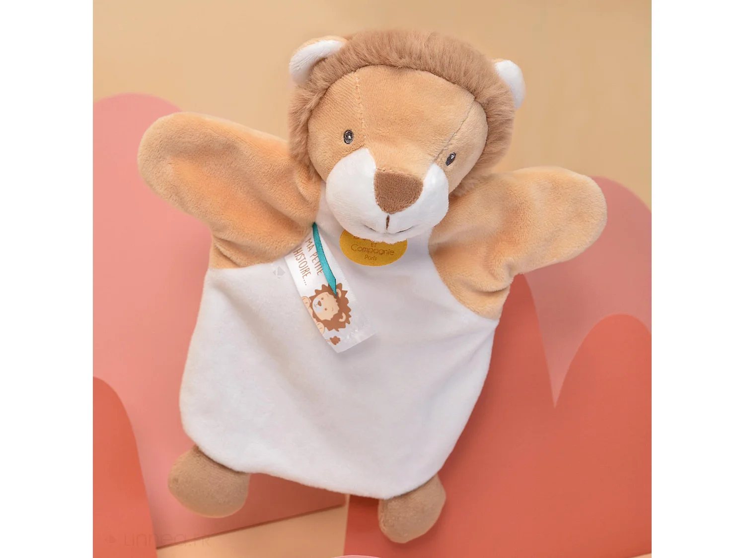 Doudou marionnette 25 cm polyester LES MARIONNETTES lion blanc