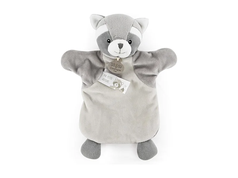 Doudou marionnette 25 cm polyester LES MARIONNETTES raton laveur gris