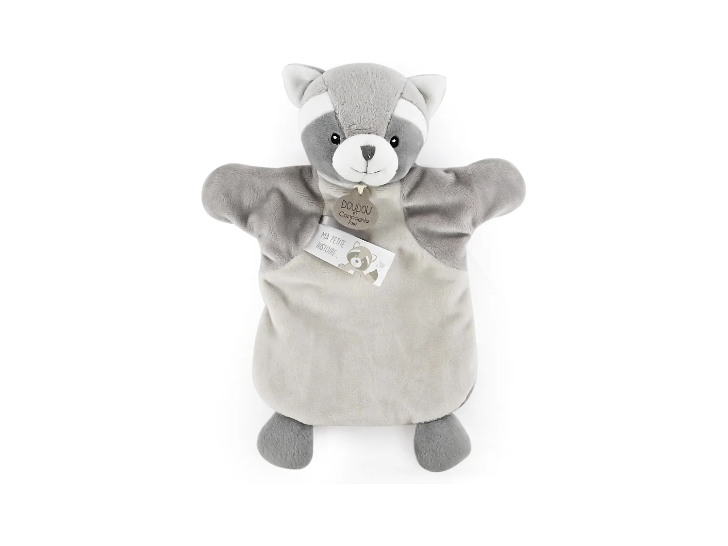 Doudou marionnette 25 cm polyester LES MARIONNETTES raton laveur gris
