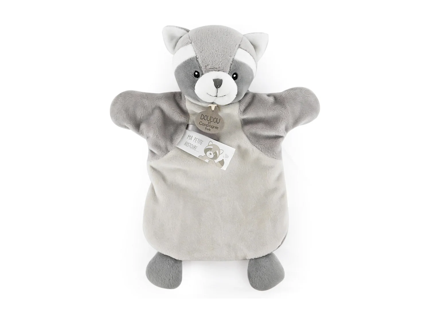 Doudou marionnette 25 cm polyester LES MARIONNETTES raton laveur gris