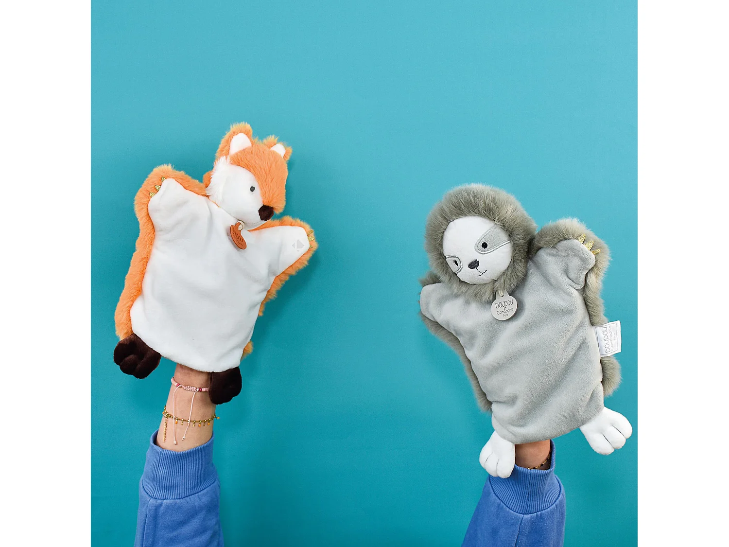 Doudou marionnette 25 cm polyester LES MARIONNETTES renard orange