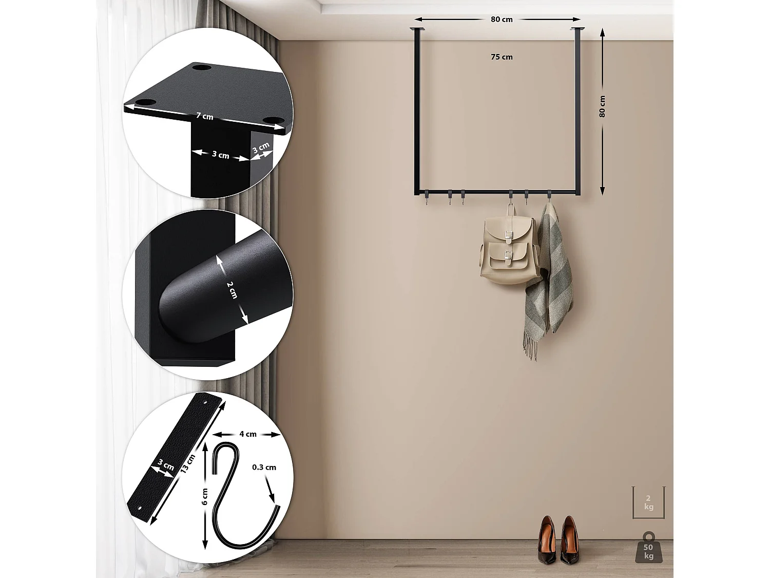 Portant à vêtement - Métal - 80x80 cm - Noir - Fenton