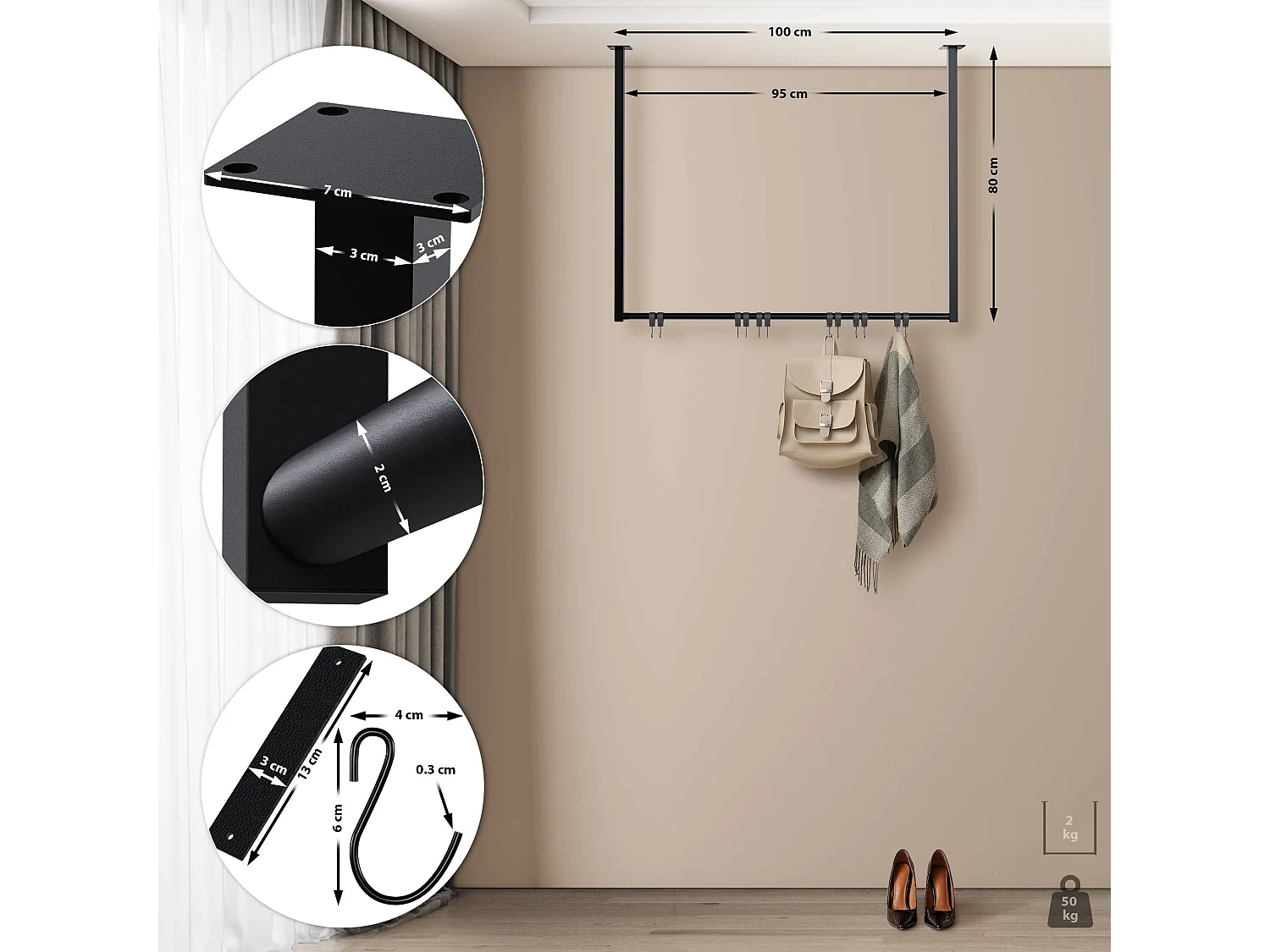 Portant à vêtement - Métal - 100x80 cm - Noir - Fenton