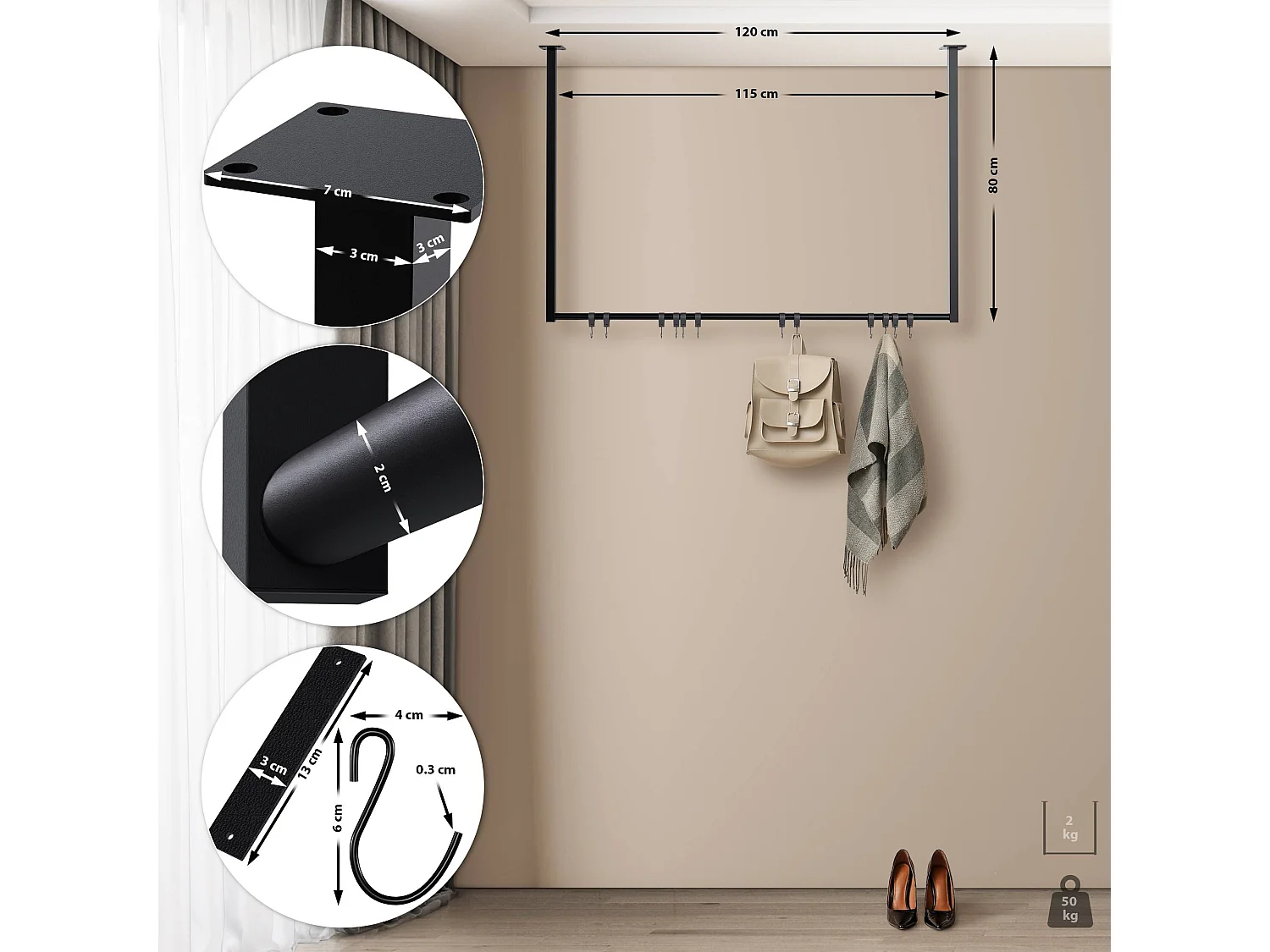 Portant à vêtement - Métal - 120x80 cm - Noir - Fenton