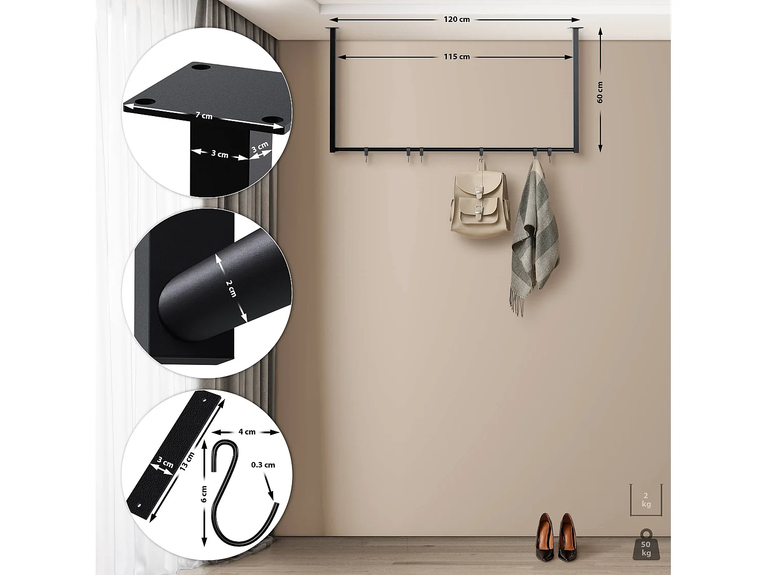 Portant à vêtement - Métal - 120x60 cm - Noir - Fenton