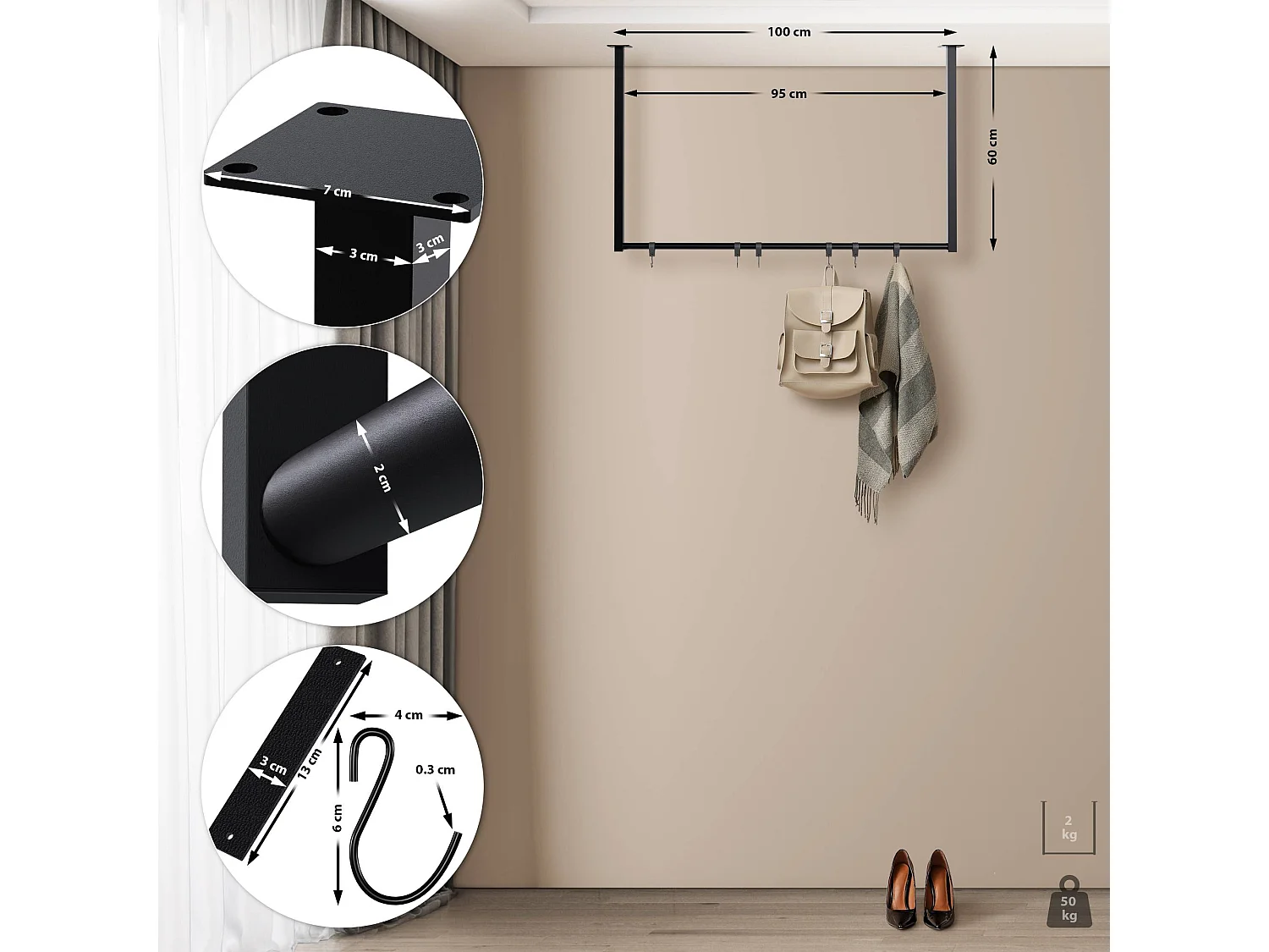 Portant à vêtement - Métal - 100x60 cm - Noir - Fenton