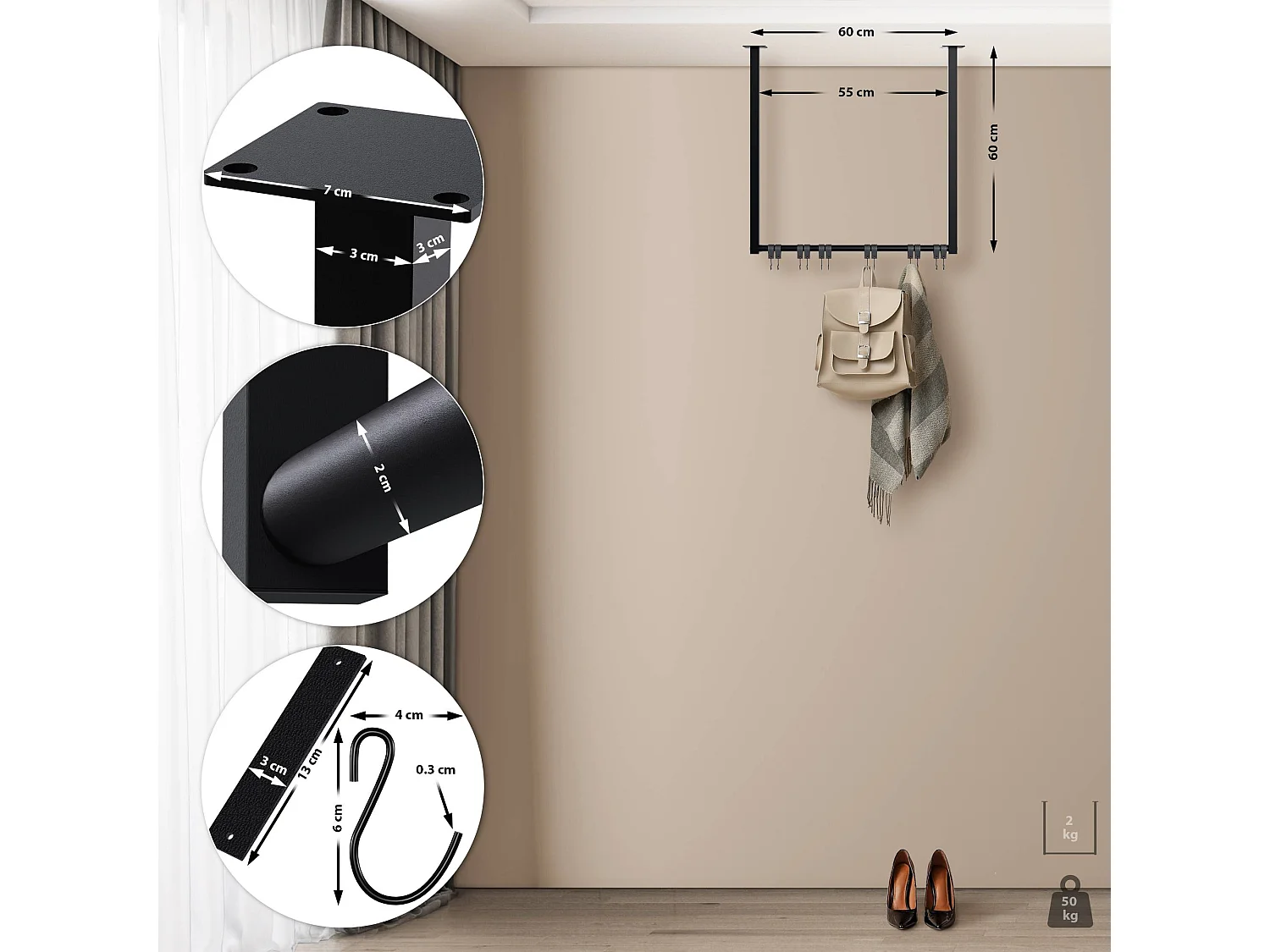 Portant à vêtement - Métal - 60x60 cm - Noir - Fenton