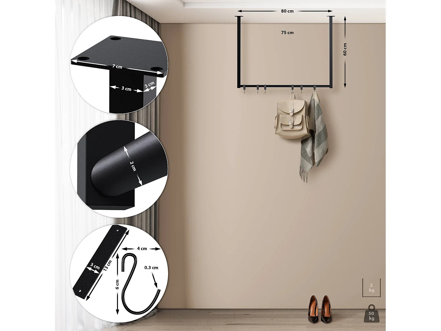 Portant à vêtement - Métal - 80x60 cm - Noir - Fenton