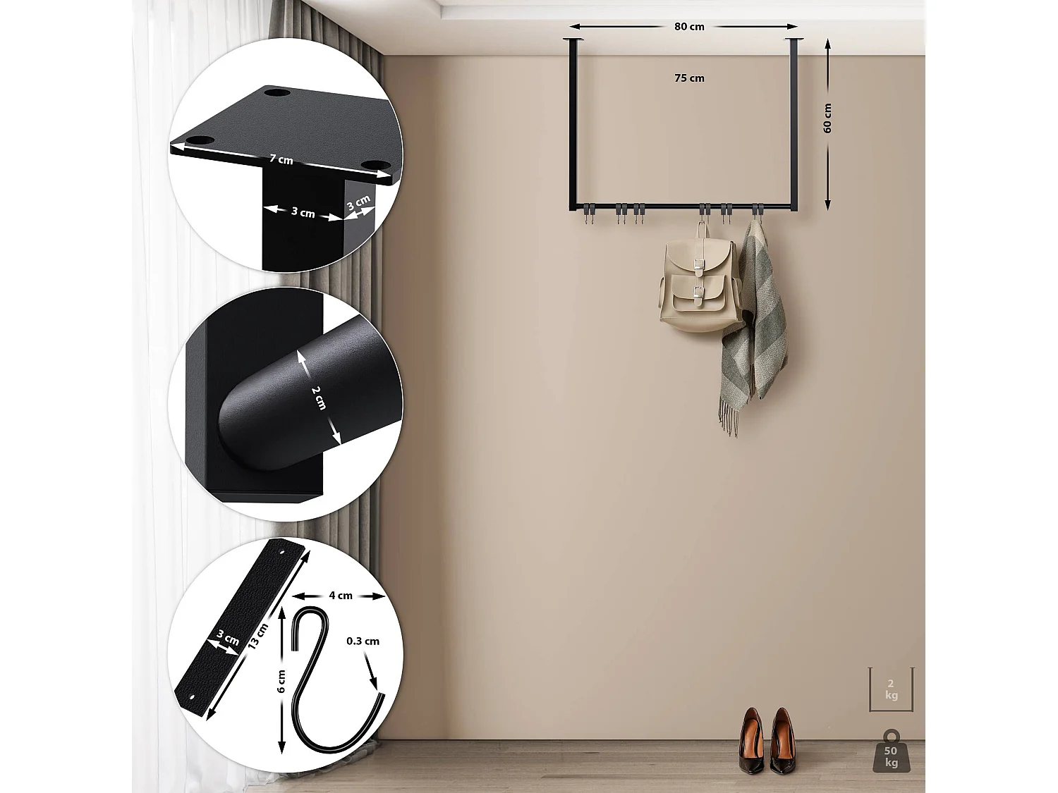 Portant à vêtement - Métal - 80x60 cm - Noir - Fenton