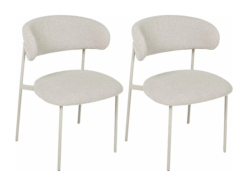 Esszimmerstuhl 2er Set Diana - Bouclé-Stoff & Metall - Beige