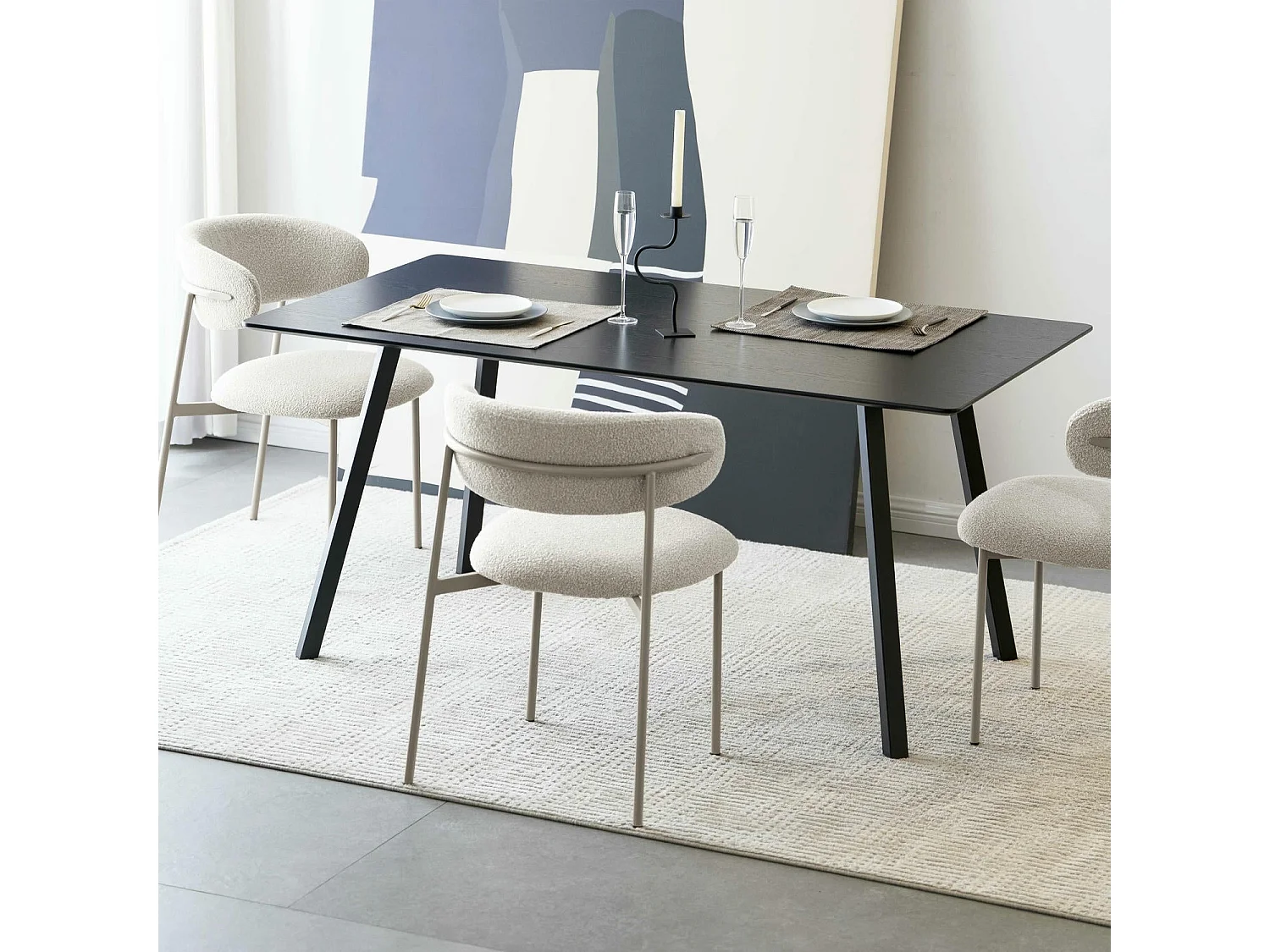 Esszimmerstuhl 2er Set Diana - Bouclé-Stoff & Metall - Beige