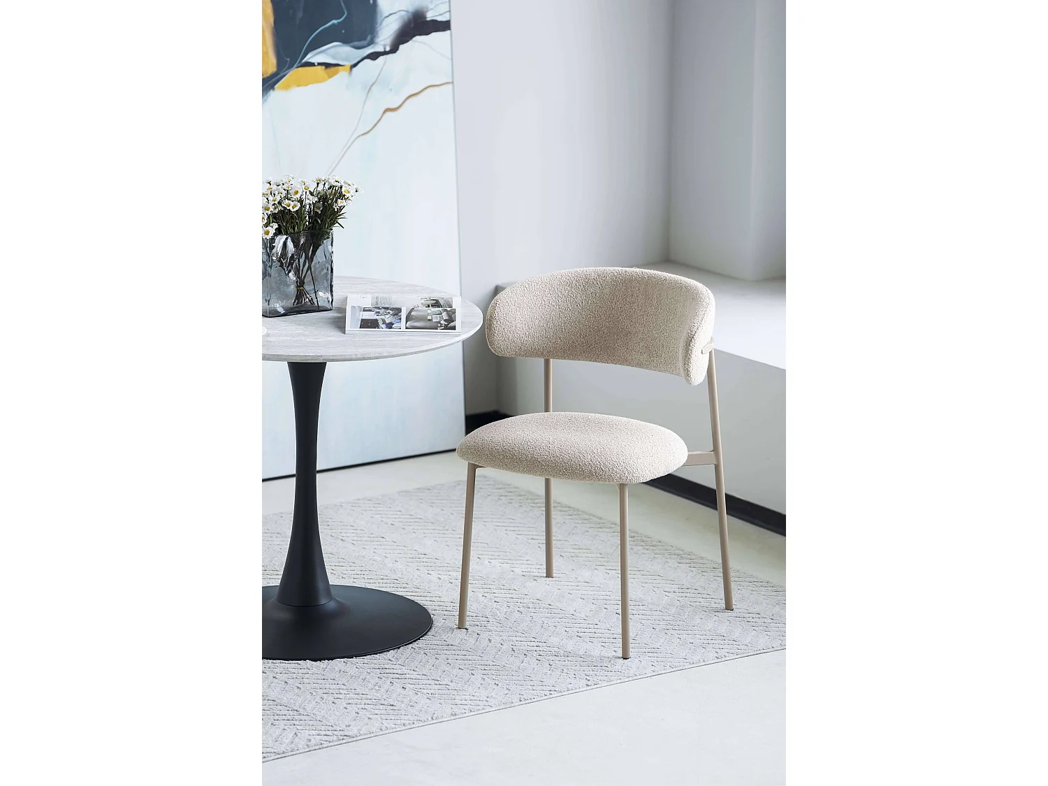 Lot de 2 chaises avec dossier Diana - Tissu bouclé et métal - Beige