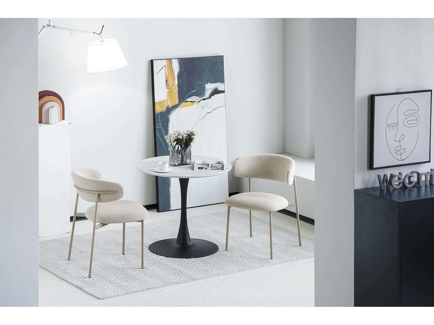 Lot de 2 chaises avec dossier Diana - Tissu bouclé et métal - Beige