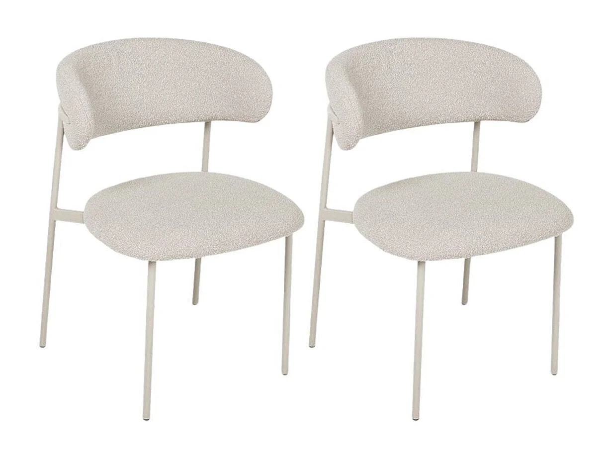 Lot de 2 chaises avec dossier Diana - Tissu bouclé et métal - Beige