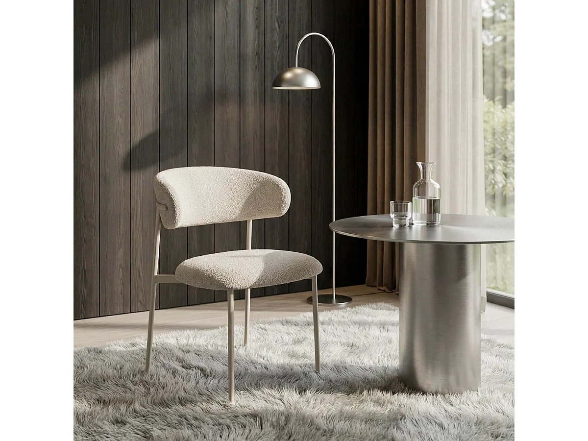 Lot de 2 chaises avec dossier Diana - Tissu bouclé et métal - Beige