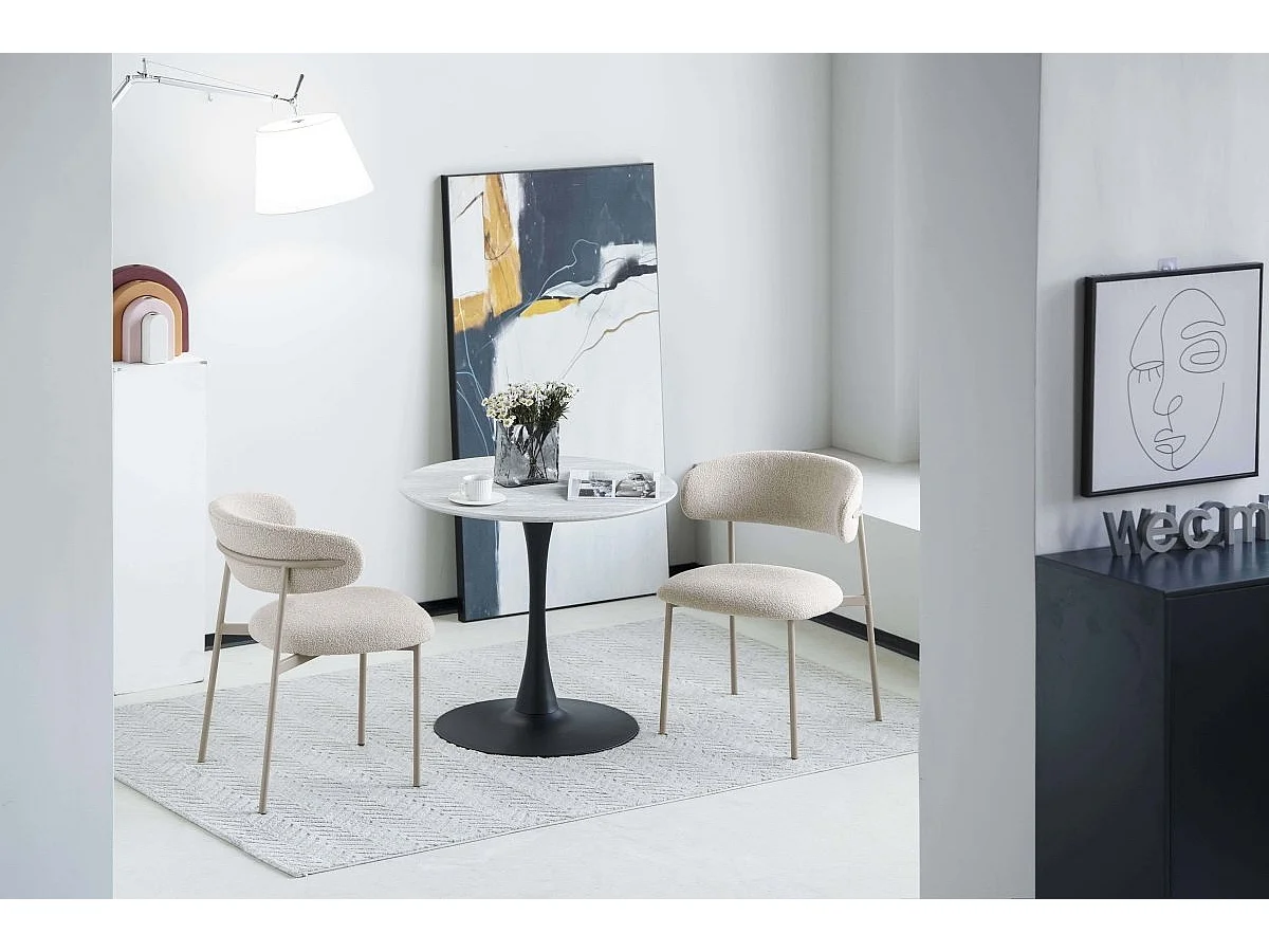 Lot de 2 chaises avec dossier Diana - Tissu bouclé et métal - Beige