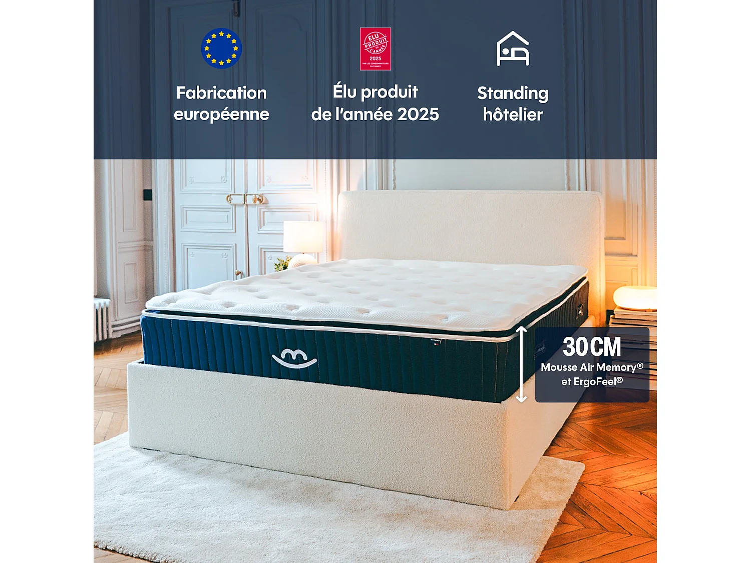 Matelas luxe hybride mémoire de forme 140x190 épais 30cm