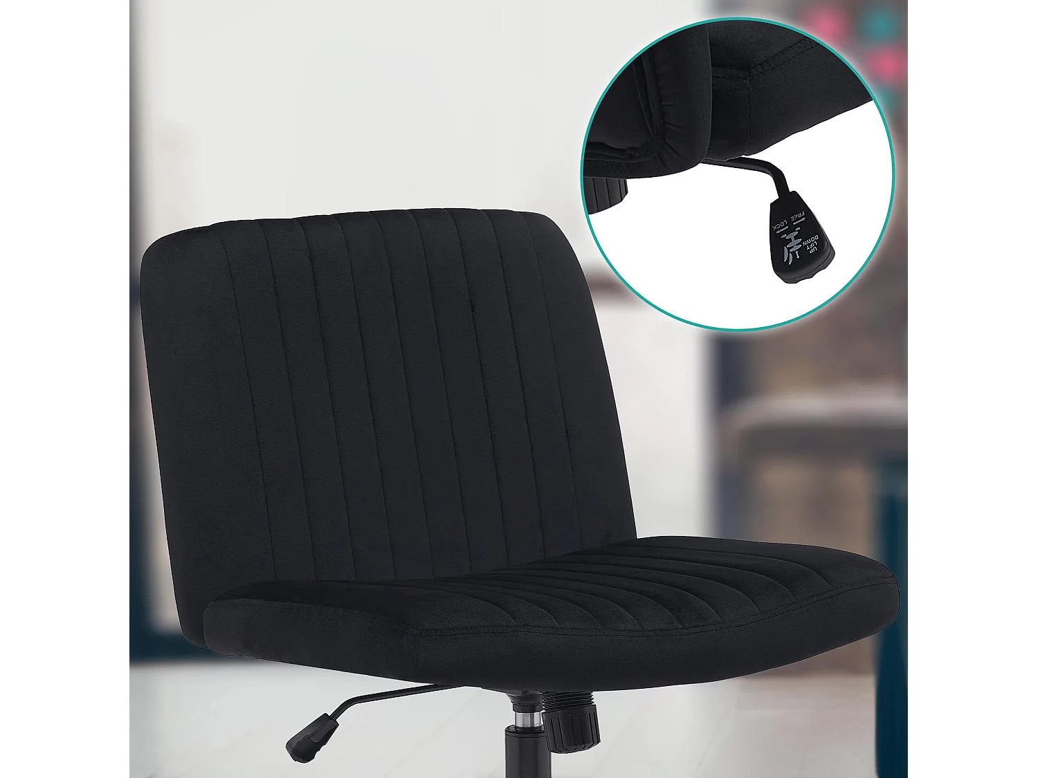 Chaise de bureau - Velours - Noir - Kingman