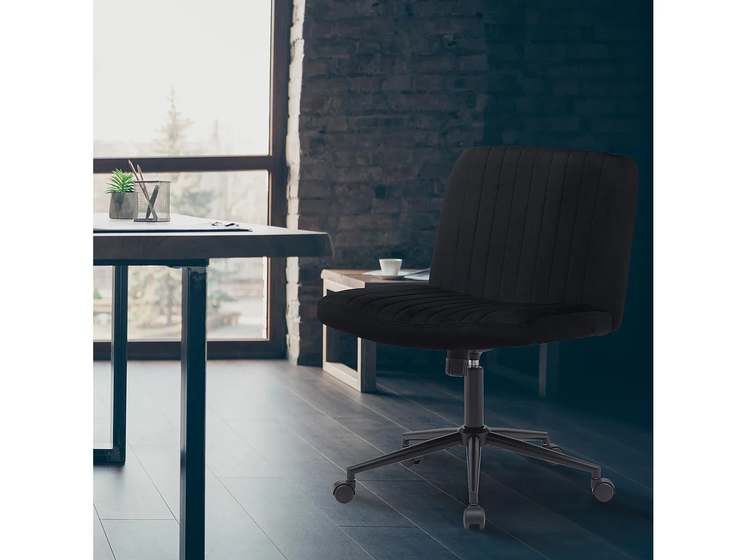 Chaise de bureau - Velours - Noir - Kingman