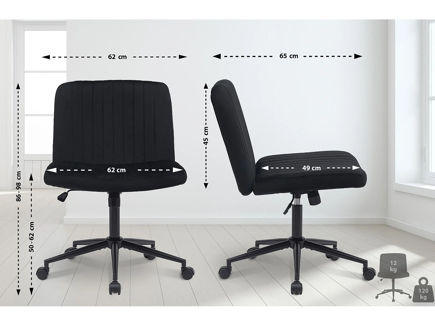 Chaise de bureau - Velours - Noir - Kingman