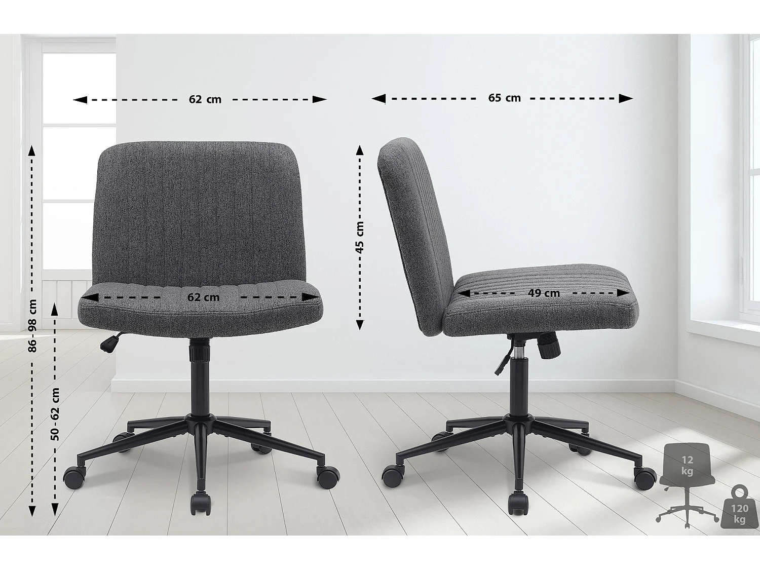 Chaise de bureau - Tissu - Gris foncé - Kingman