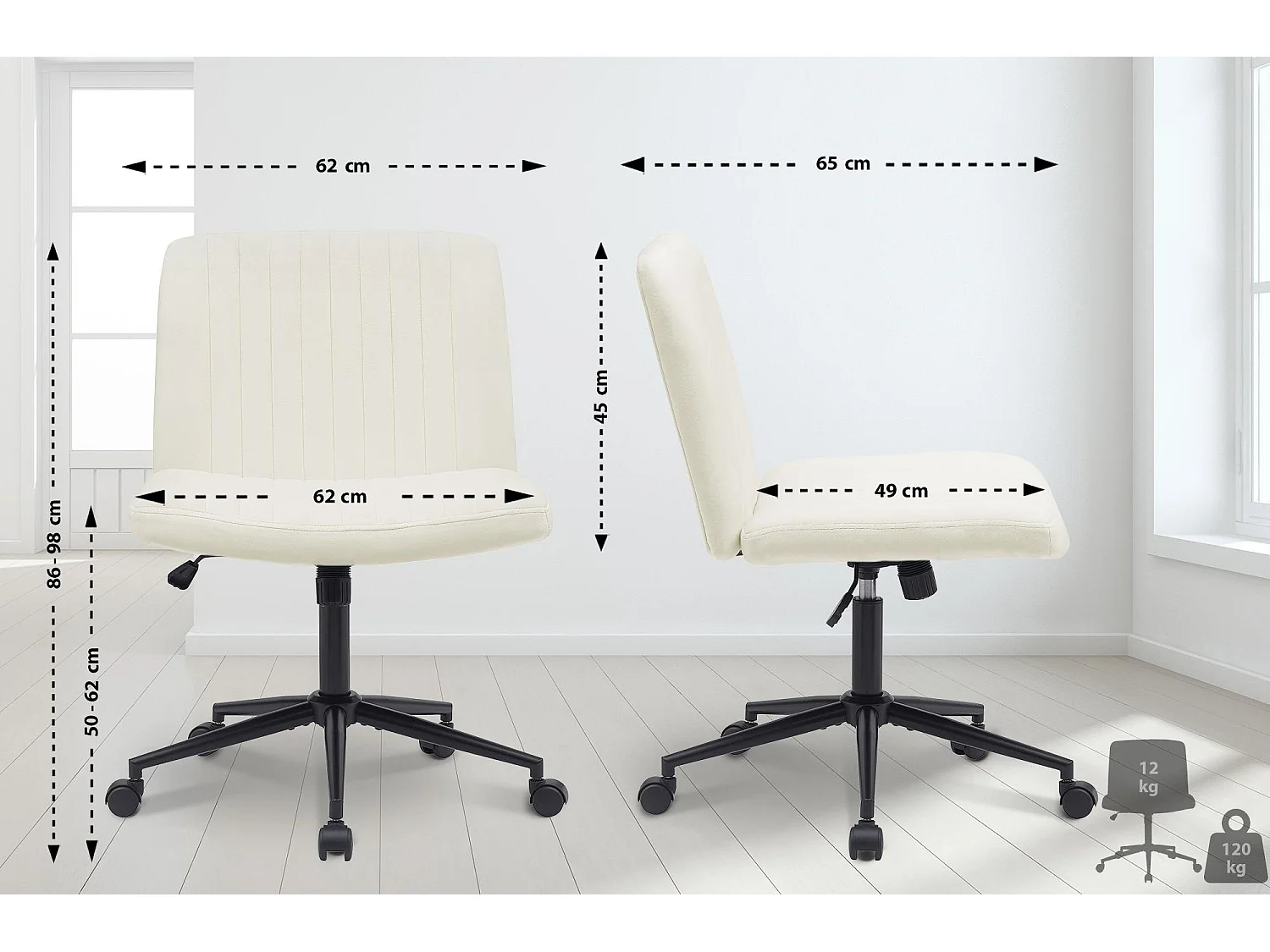 Chaise de bureau - Velours - Crème - Kingman