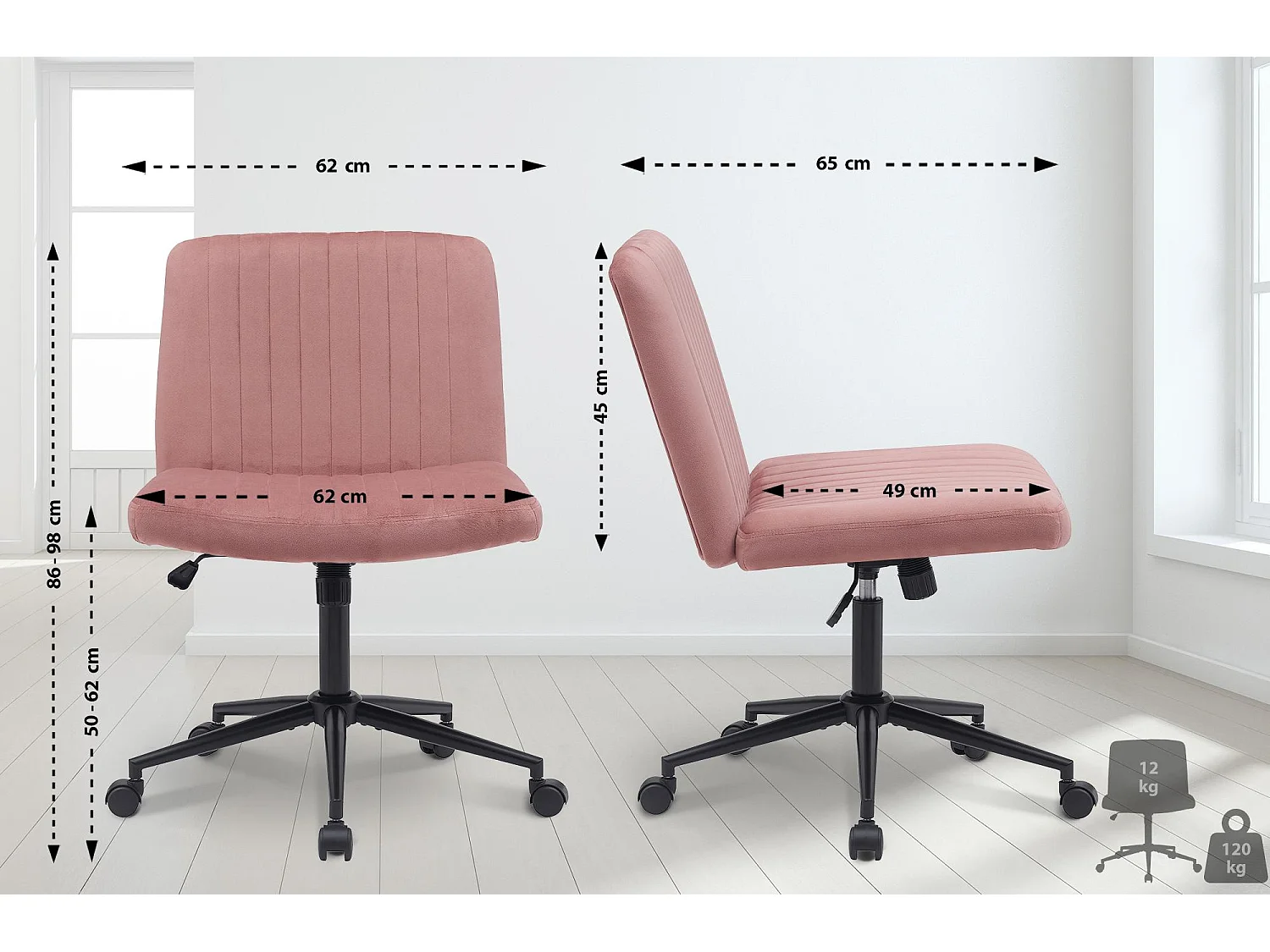 Chaise de bureau - Velours - Rose - Kingman