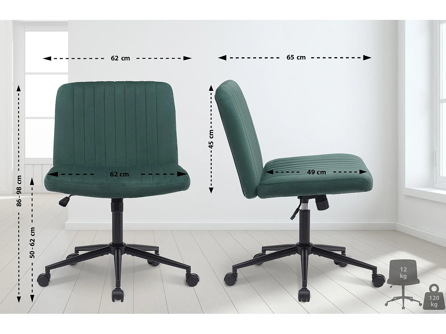 Chaise de bureau - Velours - Vert - Kingman