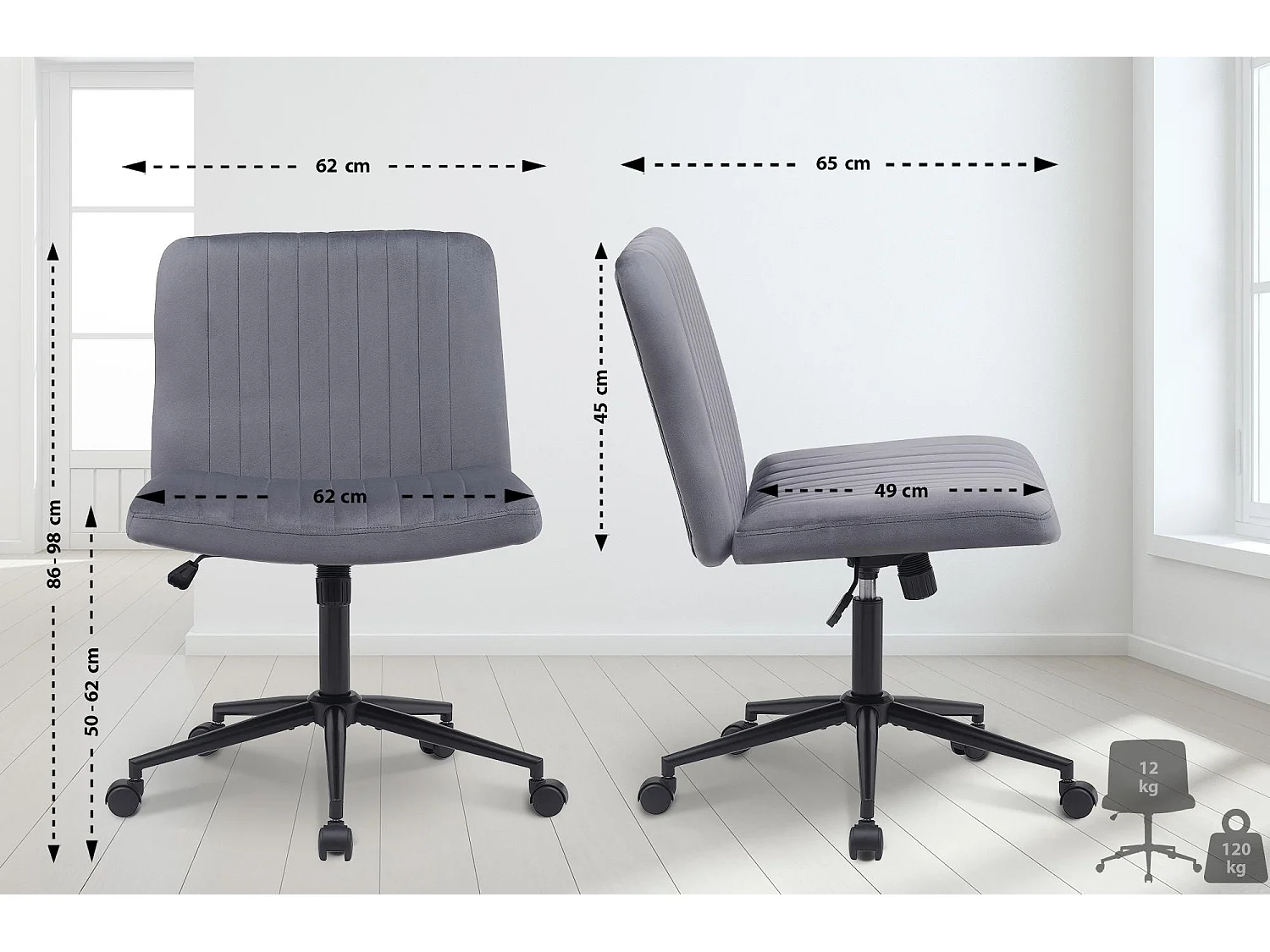 Chaise de bureau - Velours - Gris foncé - Kingman