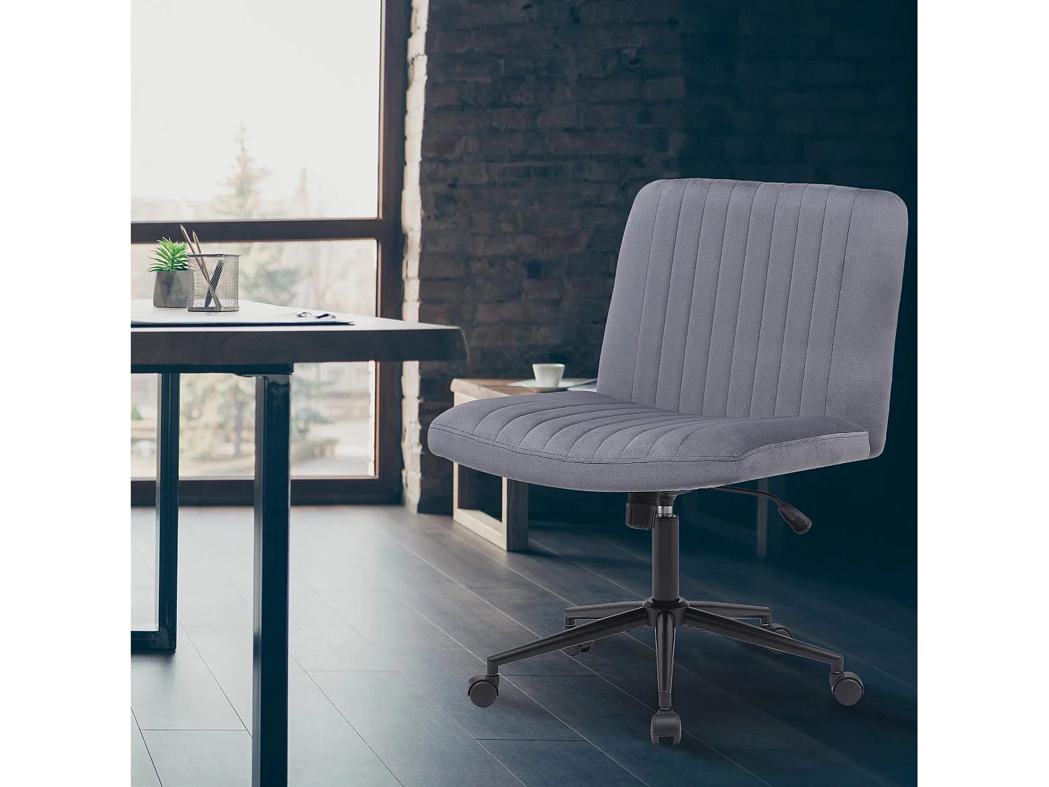 Chaise de bureau - Velours - Gris foncé - Kingman