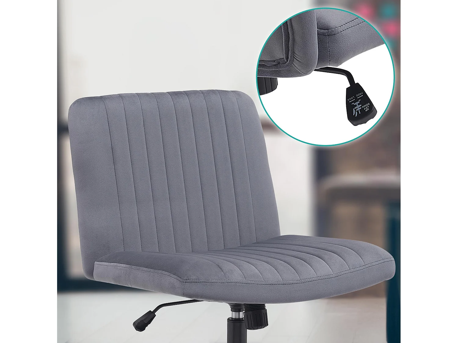 Chaise de bureau - Velours - Gris foncé - Kingman