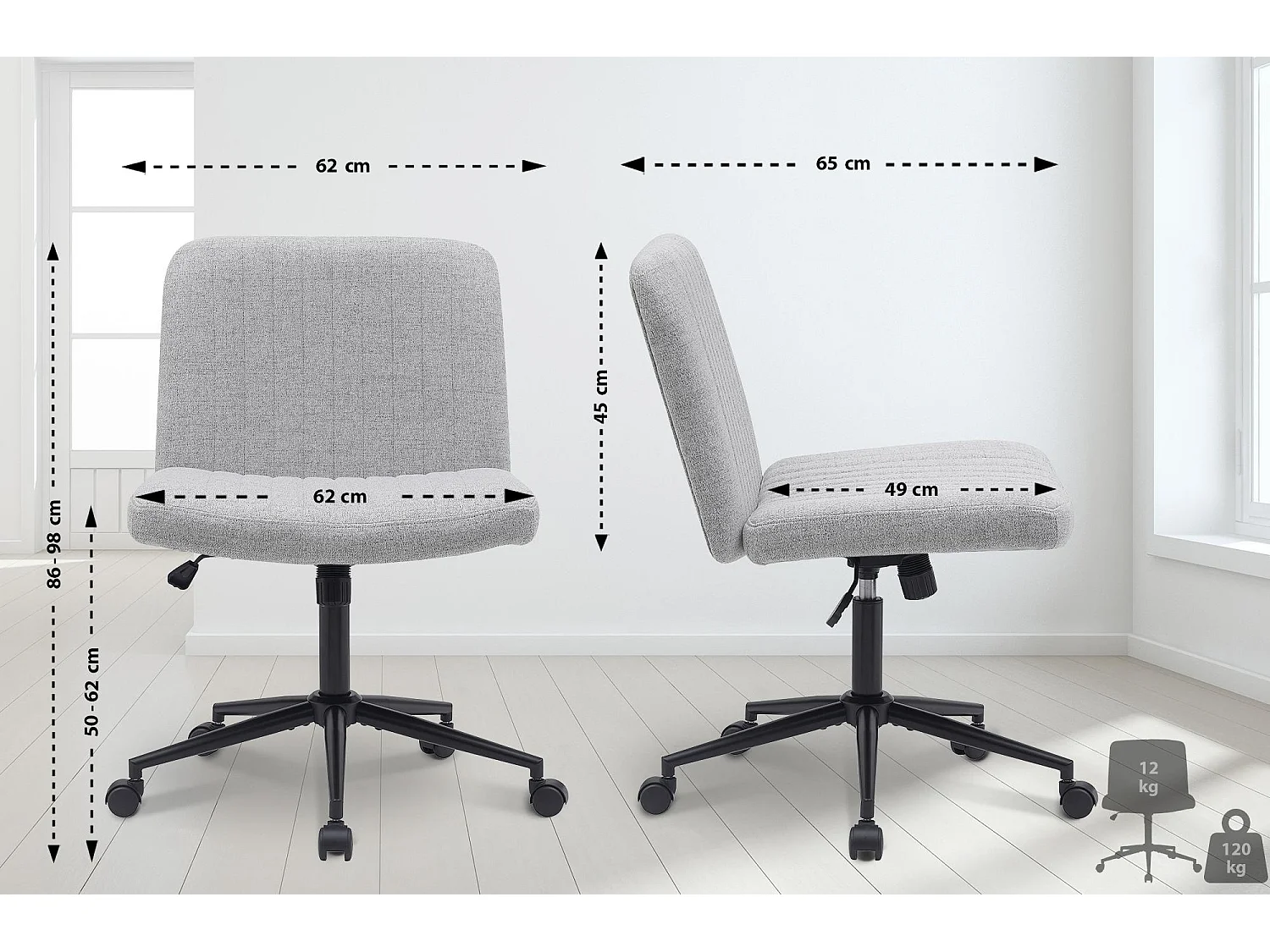 Chaise de bureau - Tissu - Gris clair - Kingman