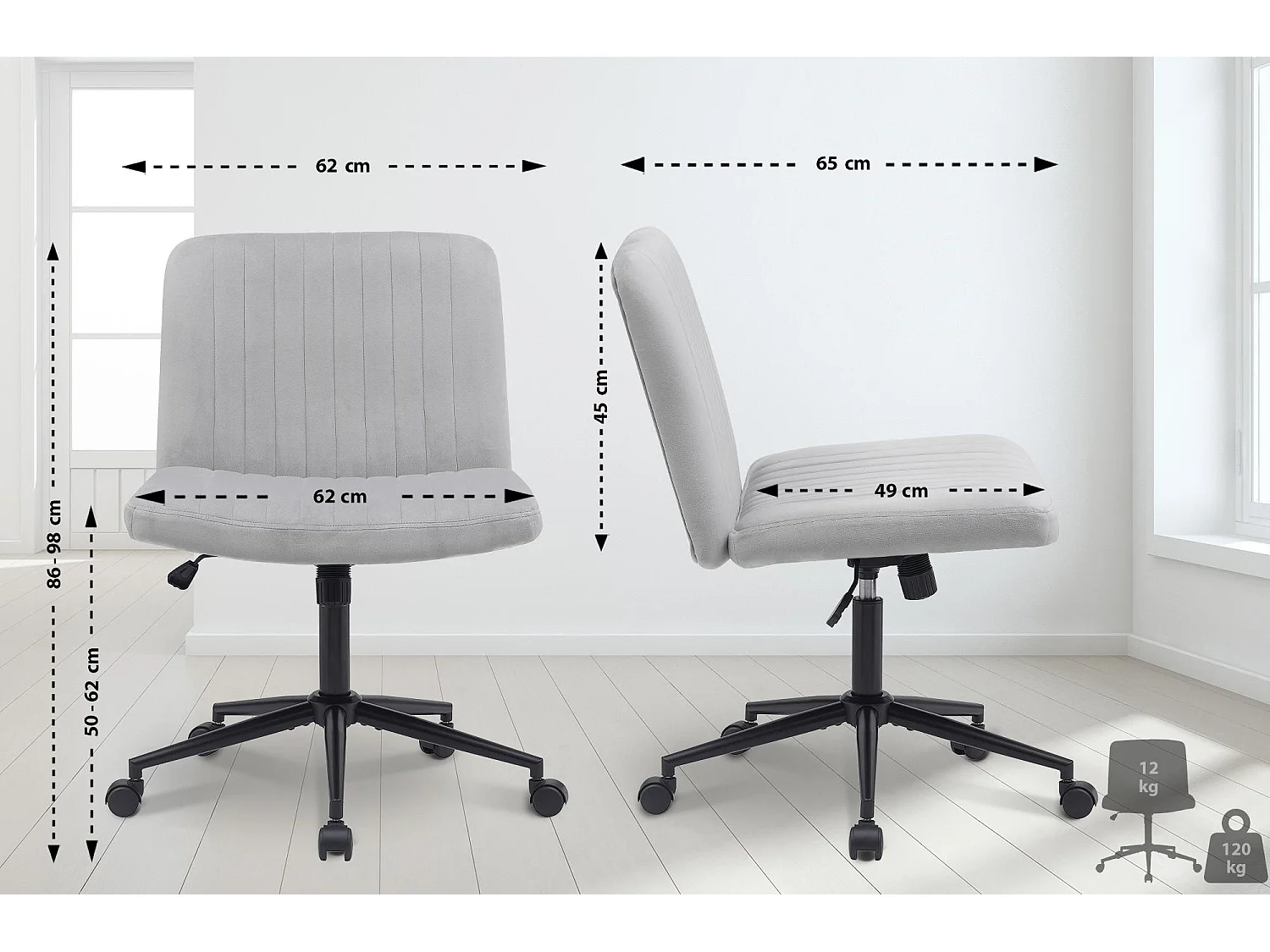 Chaise de bureau - Velours - Gris clair - Kingman