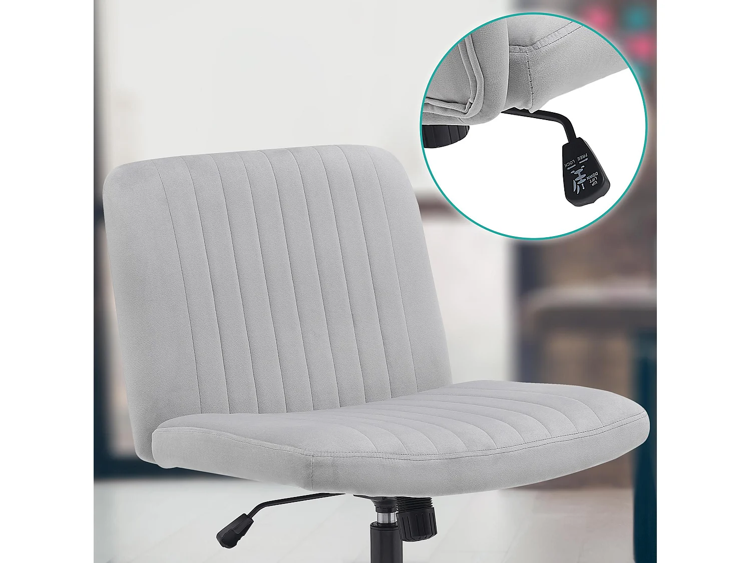 Chaise de bureau - Velours - Gris clair - Kingman