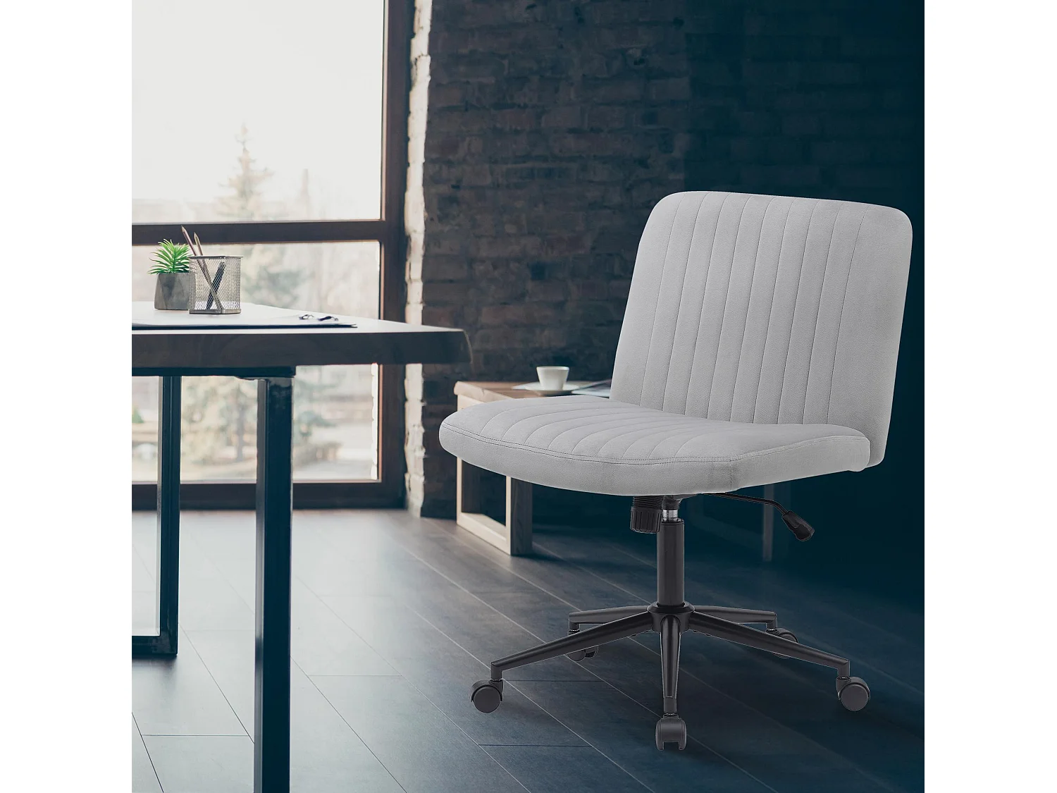 Chaise de bureau - Velours - Gris clair - Kingman