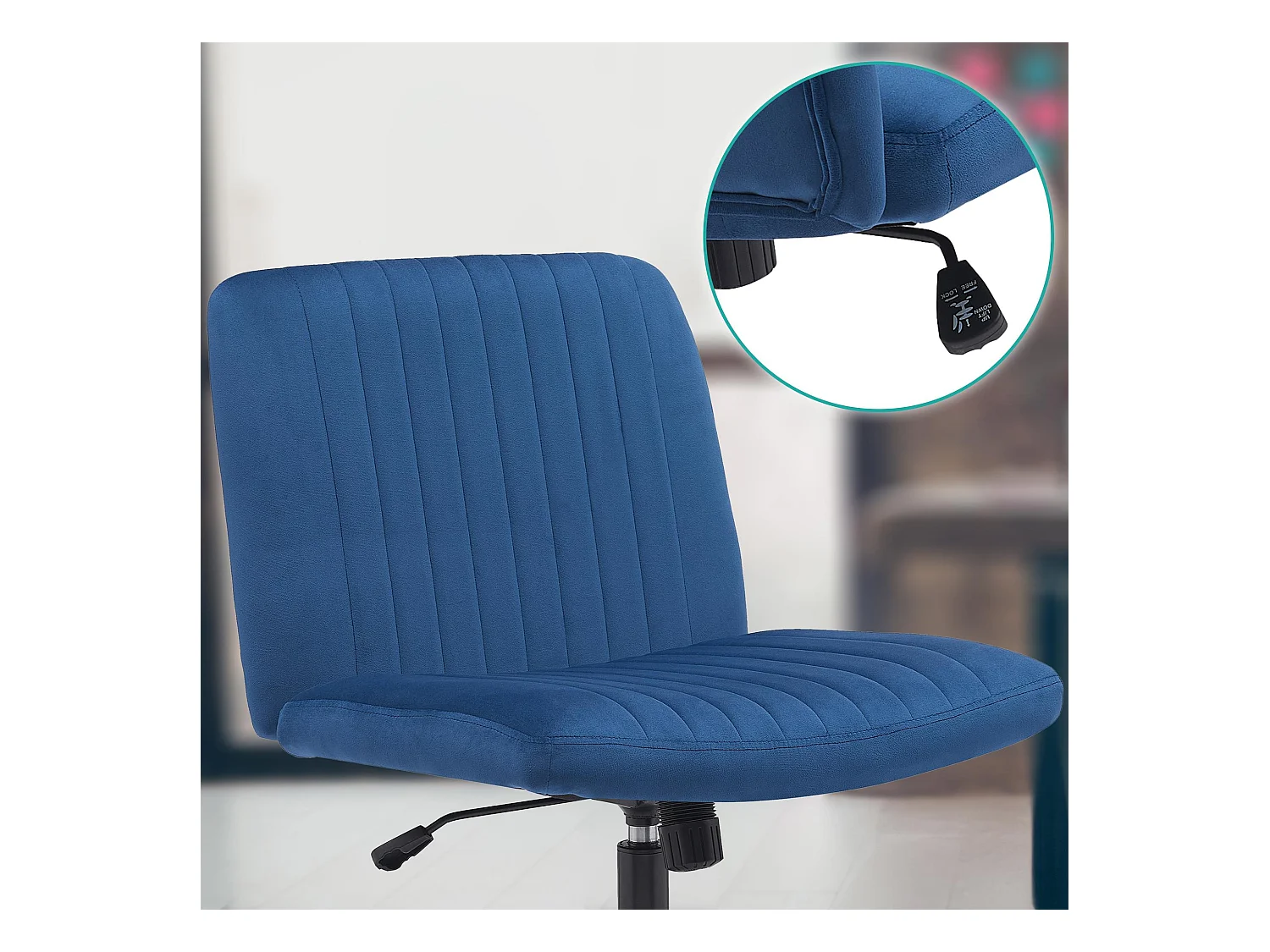 Chaise de bureau - Velours - Bleu - Kingman