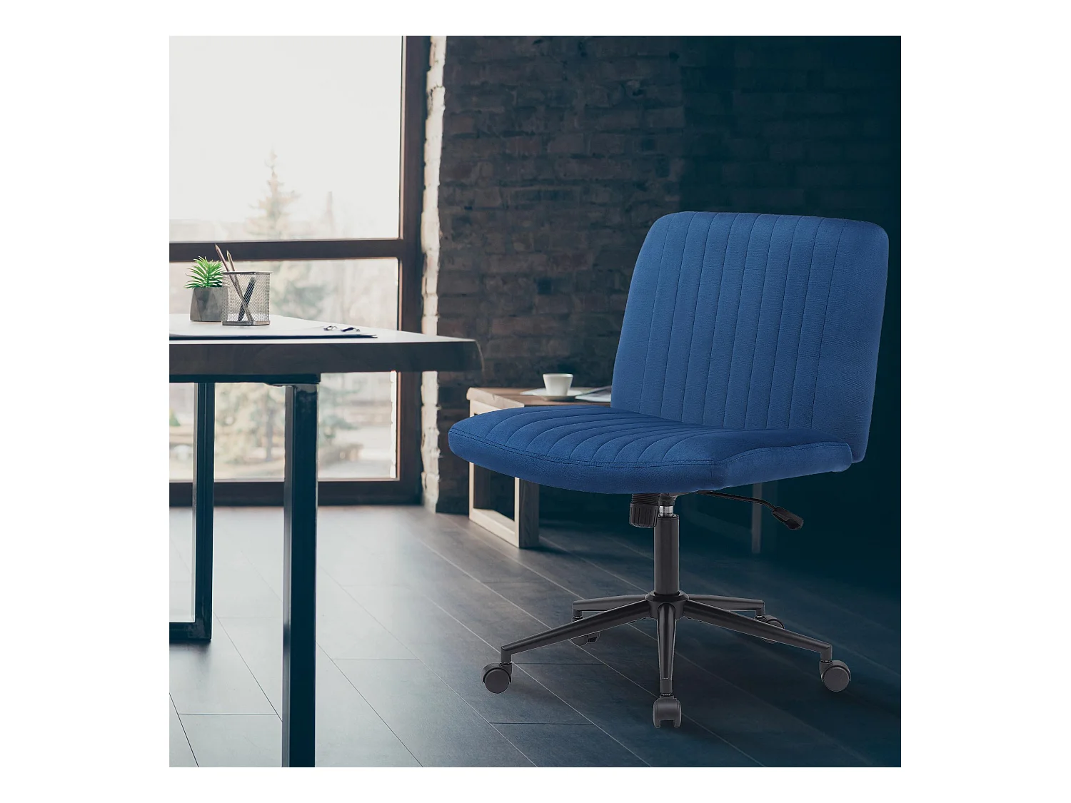 Chaise de bureau - Velours - Bleu - Kingman