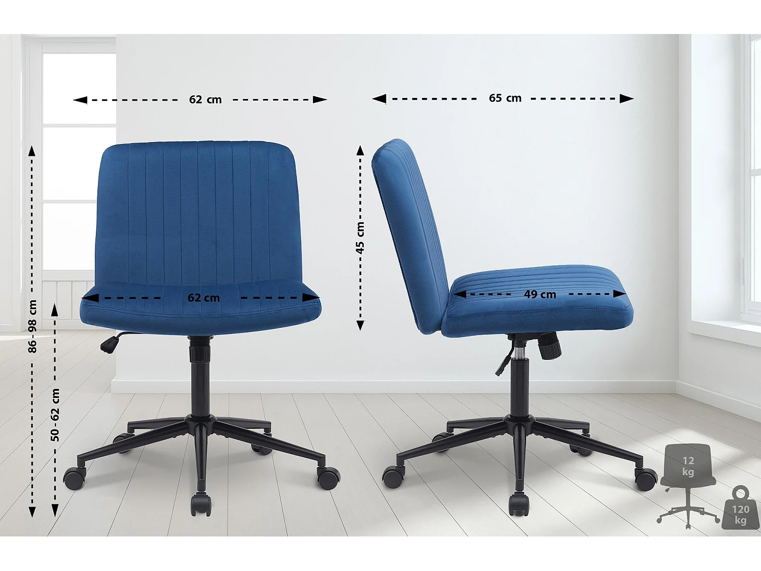 Chaise de bureau - Velours - Bleu - Kingman